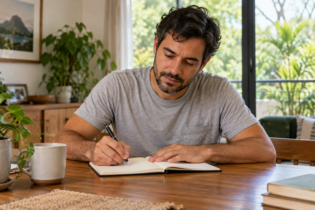 Pessoa organizando anotações para sua rotina